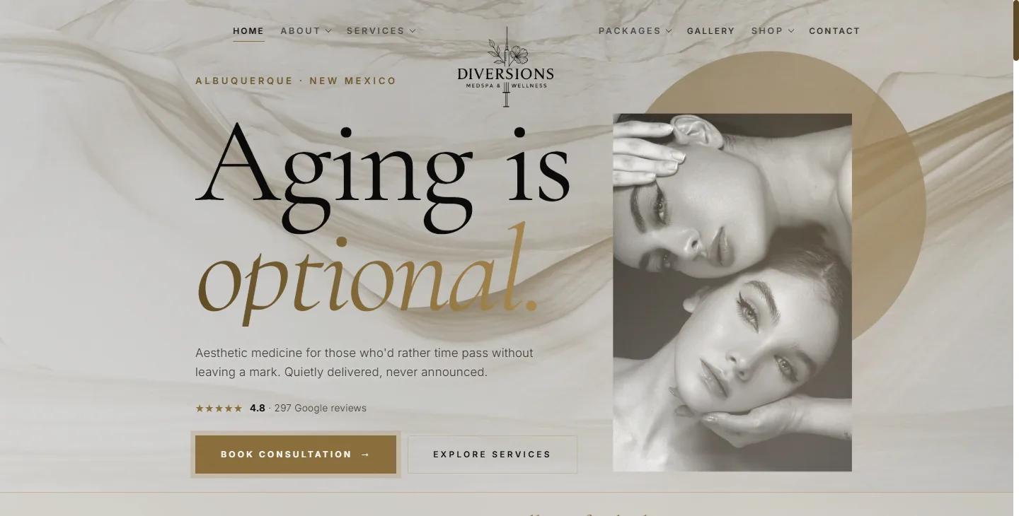 Diversions Med Spa website