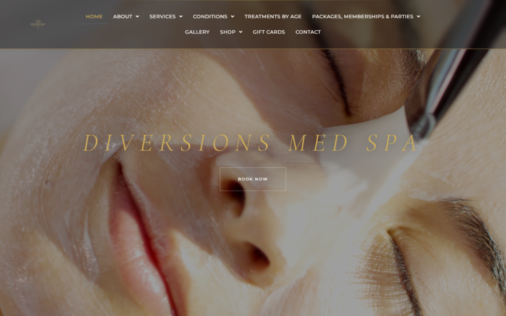 Diversions Med Spa website hero section