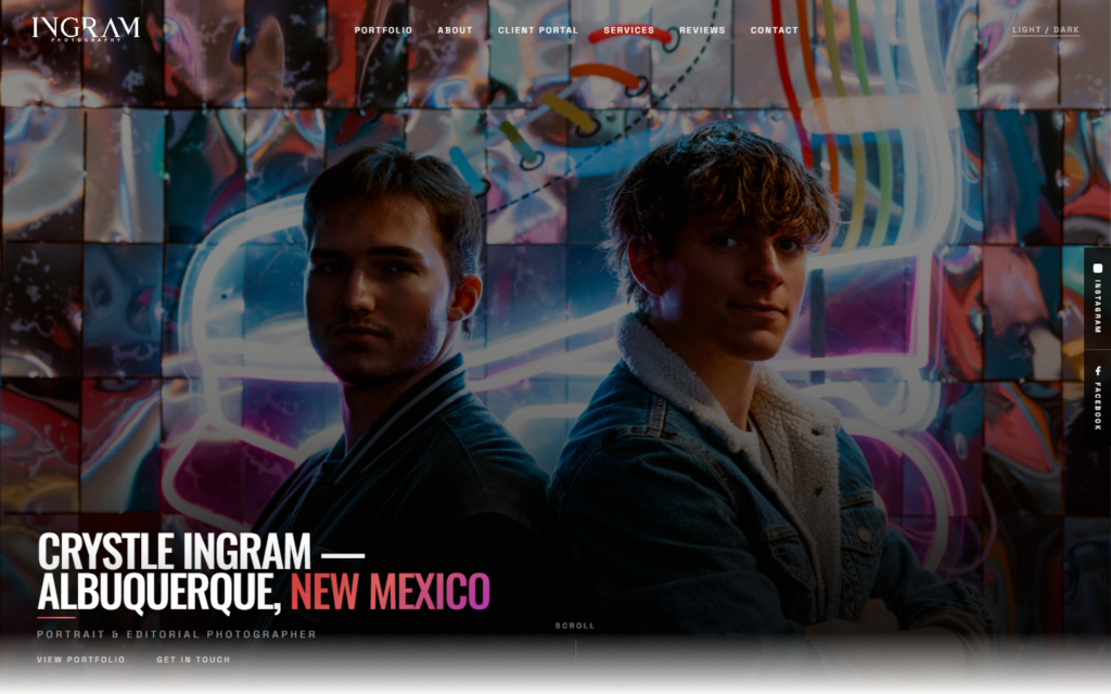 Ingram Photography website hero section
